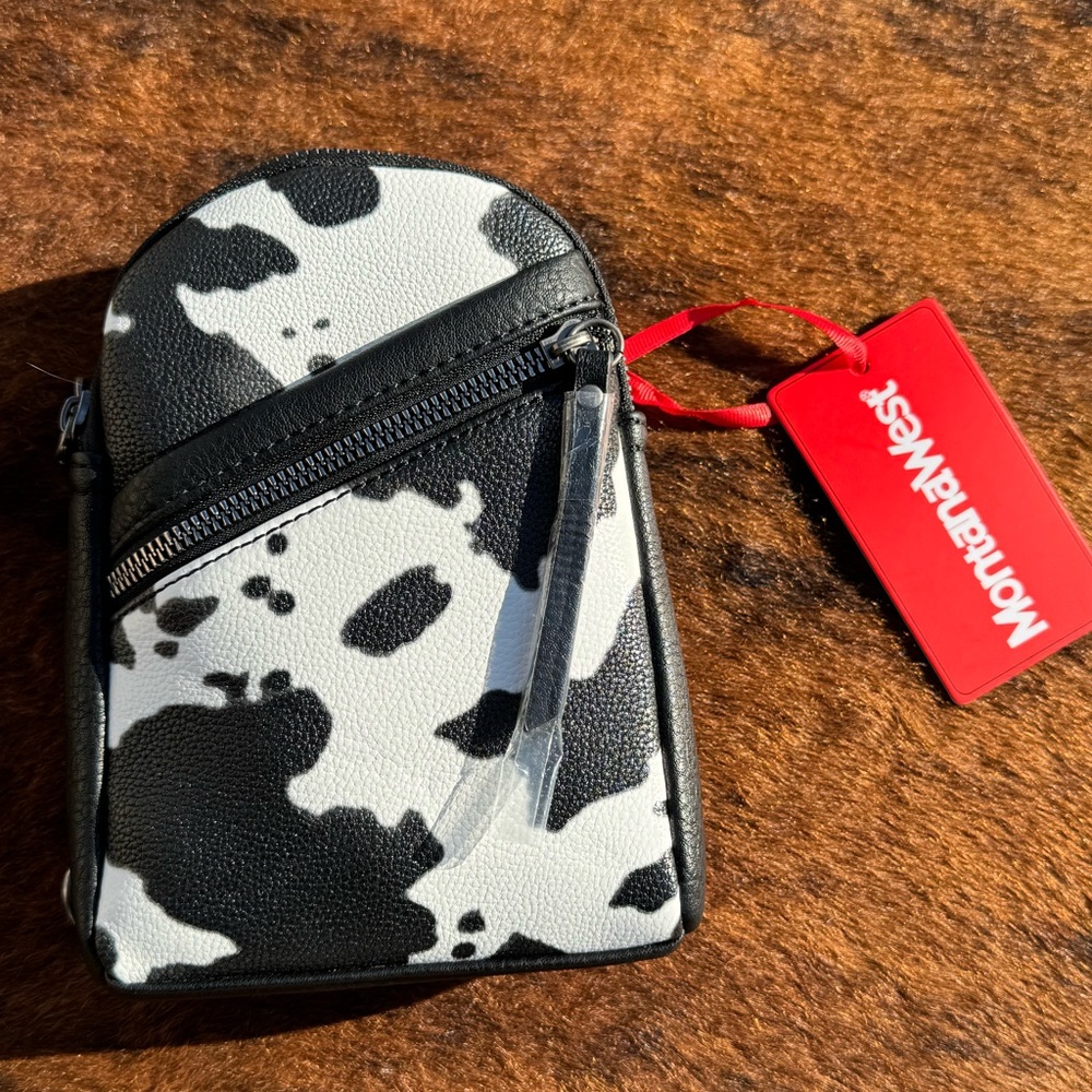 Small Montana west cow print zipper cross body bag BRAND NEW WITH TAGS